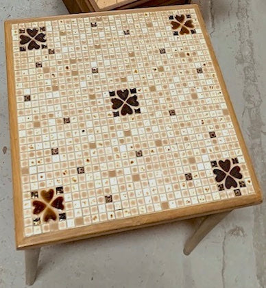 Mid Century Mosaic Tile Top Side Walnut Table