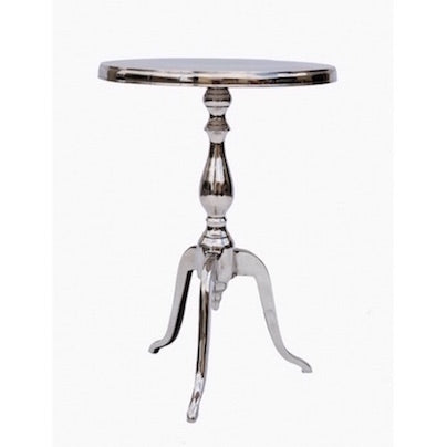 Silver Aluminum Accent Table with Tripod Pedestal Base