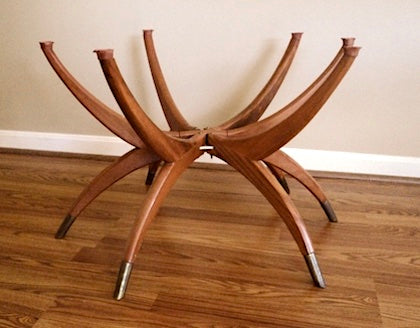 MCM Moorish Brass Large Oval Tray Coffee Table Teak Spider Leg