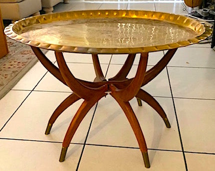 MCM Moorish Brass Large Oval Tray Coffee Table Teak Spider Leg