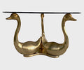Hollywood Regency Maison Jansen Style Brass Swan & Glass Table
