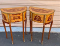 1930s Marquetry Inlay End Side Demi Lune Nightstands