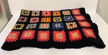 1960s-1970s Multicolored Crocheted Granny Square Sofa Throw