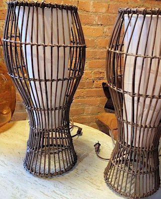 Vintage Rattan "Tiki" Lamps