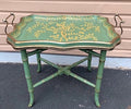 Hollywood Regency Hand Painted Faux Bamboo Floral Tray Table