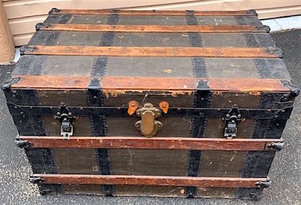 Large Flat Top "Abilene" Distressed Steamer Trunk