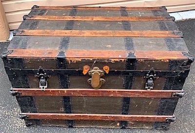 Large Flat Top "Abilene" Distressed Steamer Trunk