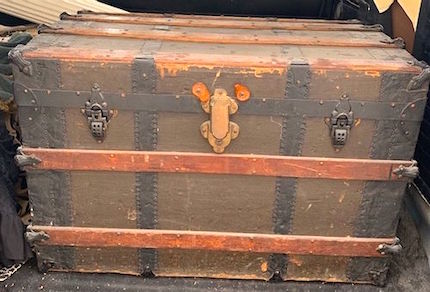 Large Flat Top "Abilene" Distressed Steamer Trunk