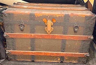 Large Flat Top "Abilene" Distressed Steamer Trunk