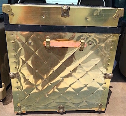 Large Vintage Tufted Black with Gold Sides Trunk with Insert