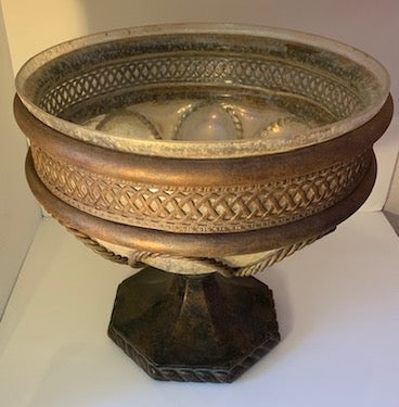 Large Rustic Metal and Glass Urn