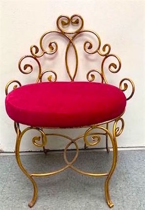 Vintage Period Vanity Gold Stool with Hot Pink Cushion