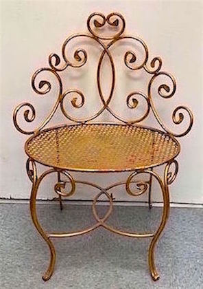 Vintage Period Vanity Gold Stool with Hot Pink Cushion