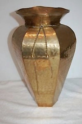 Vintage 1960s Hammered Brass Vase With Rope Trim