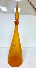 Vintage Blenko Honey Amber Crackle Glass Genie Decanter
