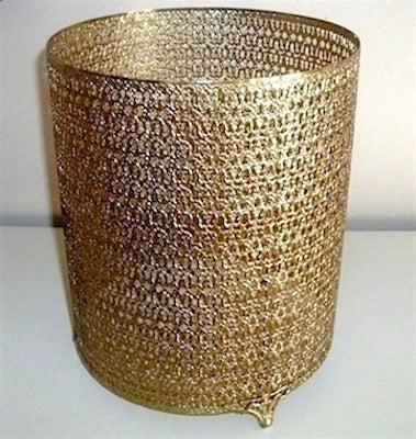 Hollywood Regency Footed Gold Tone Filigree Waste Basket
