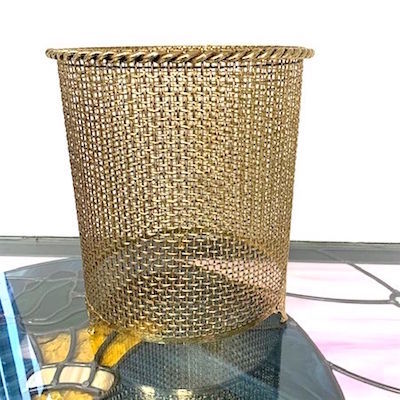 Hollywood Regency Gold Mesh Footed Wastebasket