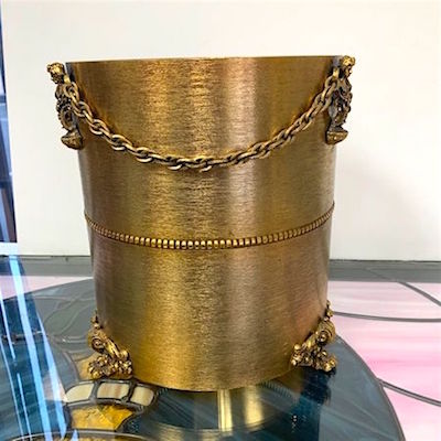 Hollywood Regency Scalloped Chain Footed Wastebasket
