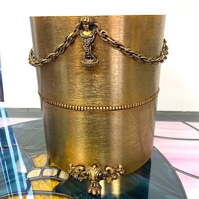 Hollywood Regency Scalloped Chain Footed Wastebasket
