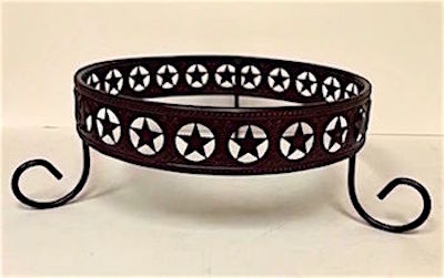 Western Green Glass Bowl with Rustic Metal Stand