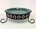 Western Green Glass Bowl with Rustic Metal Stand